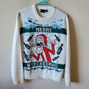 Rick and Morty Mens Merry Wreckedmas Ugly Christmas Sweater Size Medium